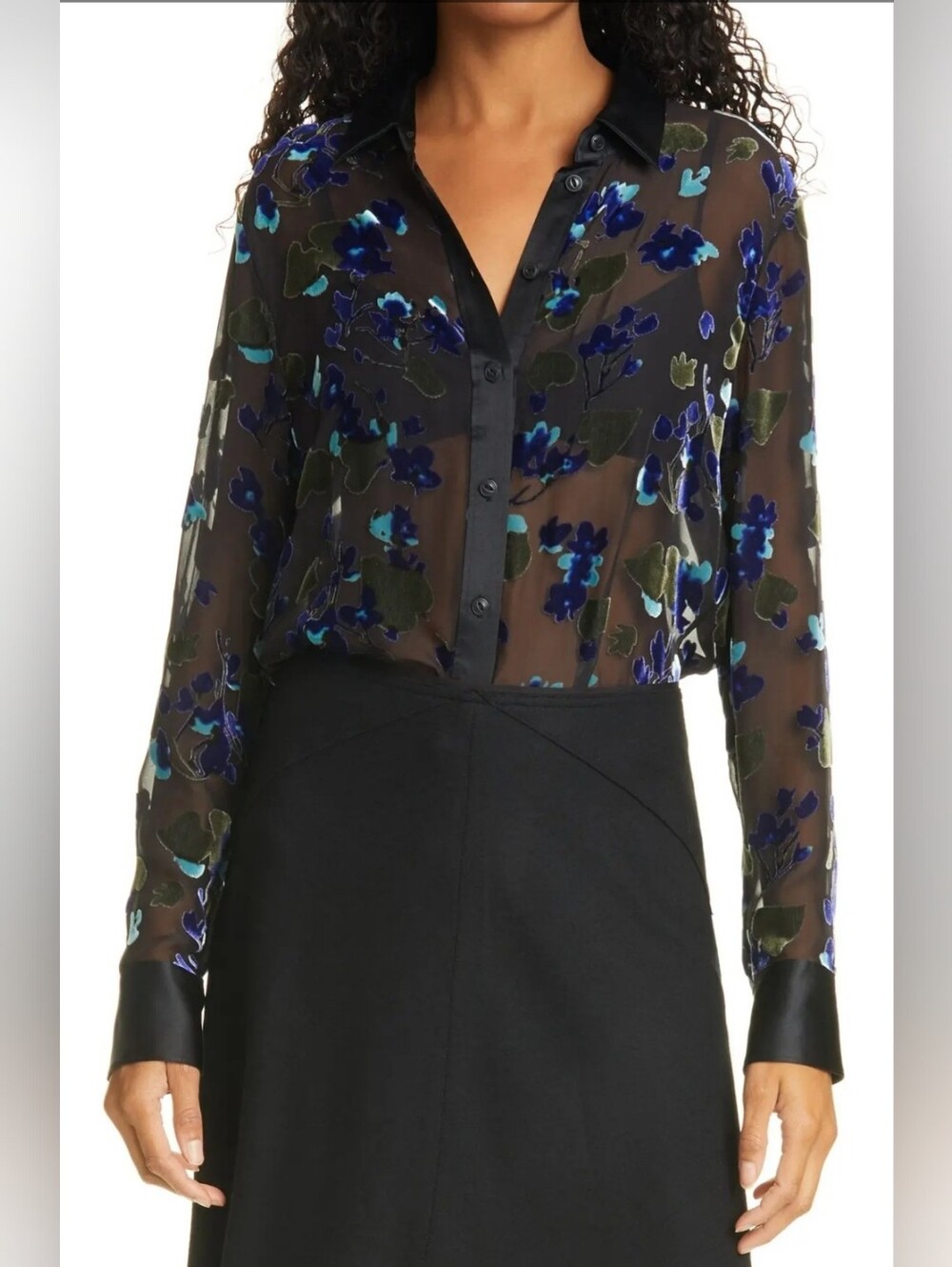 Rag & Bone Gigi Velvet Burnout Long Sleeve Blouse. Size M